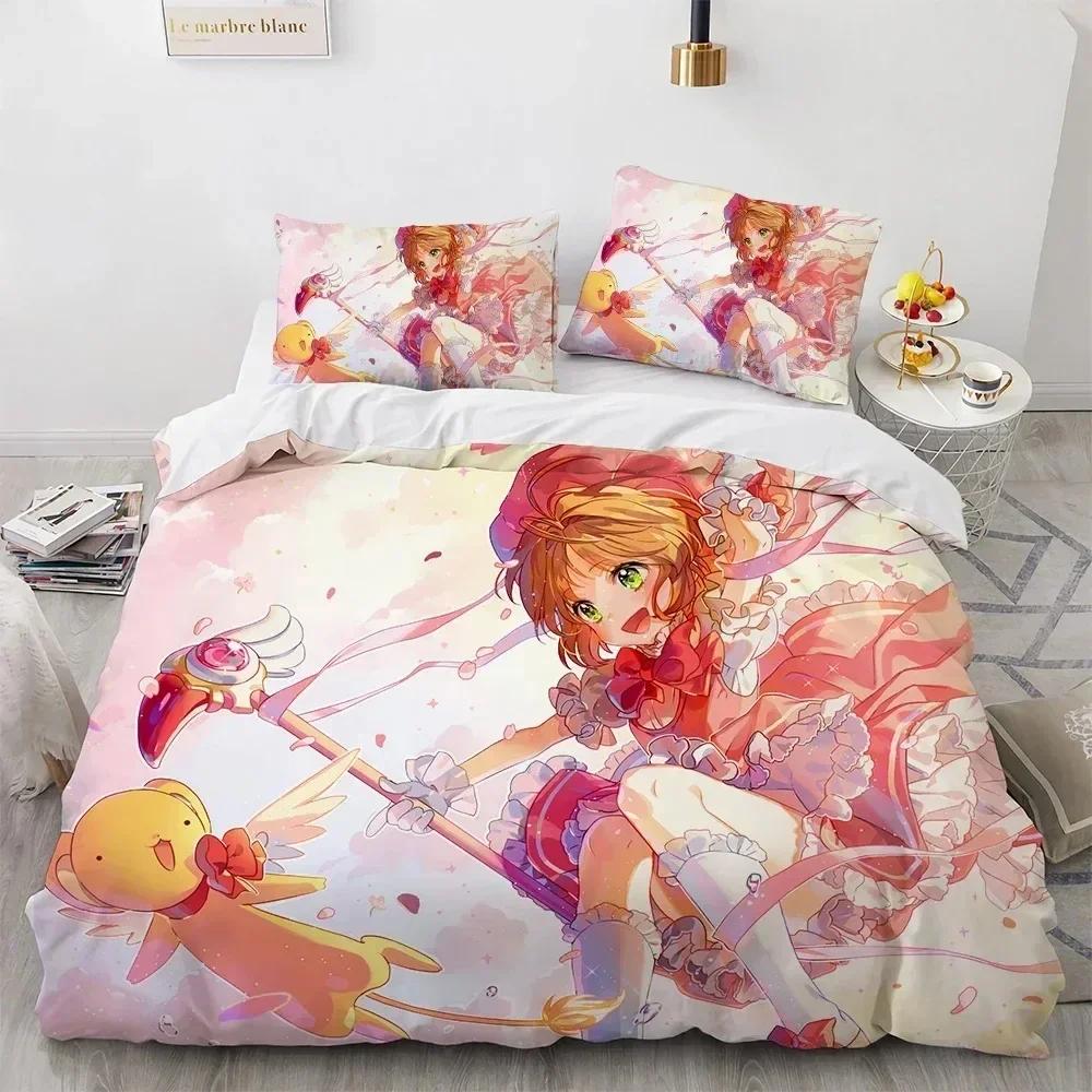Anime Cardcaptor Sakura Bedding Set Duvet Cover Sheet Printed Bed Set Pillowcase Bed Full Queen King Size Comforter Bedroom