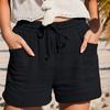 Women's Summer Shorts Drawstring Elastic Waist Cotton Linen Shorts Casual High Waisted Beach