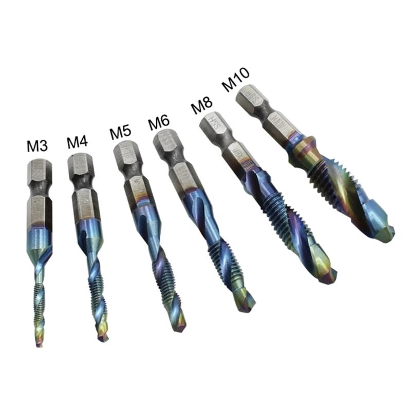 6 Stück Kombi-Bohr-Gewindebohrer-Bit-Set Bohr-Gewindebohrer-Set 1/4" Sechskantschaft Genutet Schraubengewinde zum Bohren Gewindeschneiden Entgraten