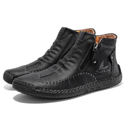 Mode Heren Leer Casual Loafers Effen Kleur Naaistijl Vintage Handgestikt Oxfords Schoenen Enkellaarsjes Dagelijks Werk Kantoor Schoenen