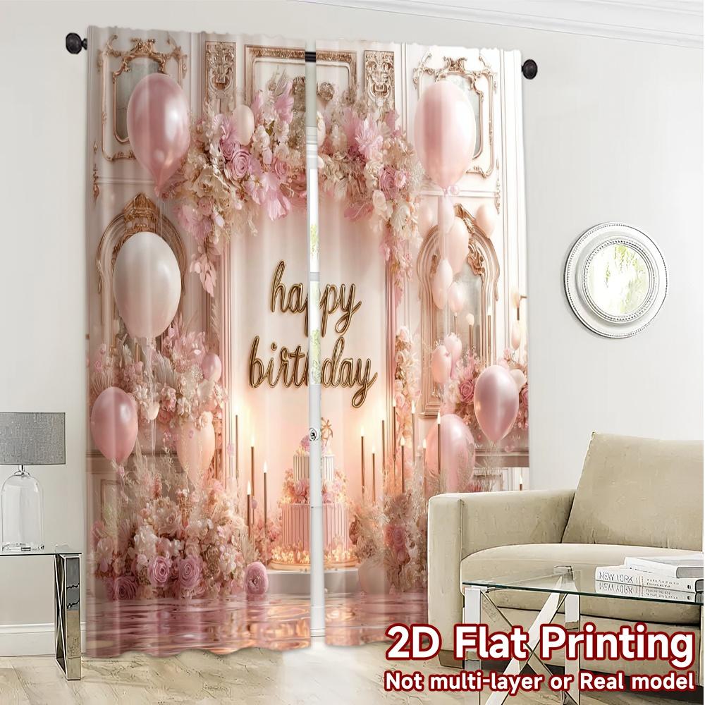 2pcs   2D FLAT PRINTING Curtains (Without Rod) Birthday Bliss(1) Popular Curtains Digital Printed Polyester Easy Install Curtains