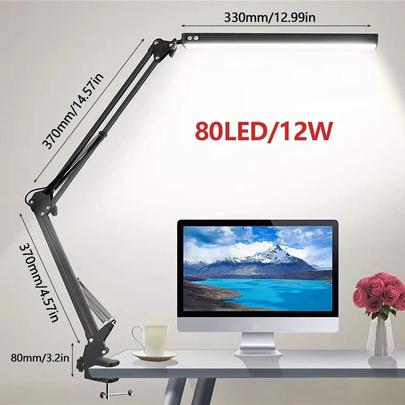 Led Folding Table Lamp Metal Clip Type Long Arm Dimmable Desk Lamp Usb Plug For Living Room Study Office Computers Desk Reading