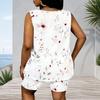 Women Plus Size Blue Floral Printed Scoop Neck Sleeveless Tank Top Fitted Shorts Two Piece Set