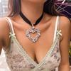 Fashion Rhinestone Big Heart Necklace Black Velvet Choker Collar Sexy Party Neck Jewelry Custom Y2K Clavicle Necklace