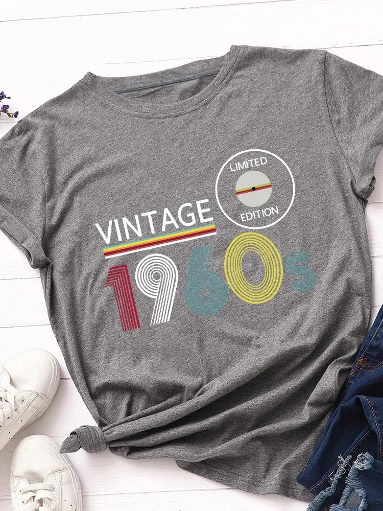 Vintage 1960s Limited Edition Print Women T Shirt Short Sleeve O Neck Loose Women Tshirt Ladies Tee Shirt Tops Camisetas Mujer