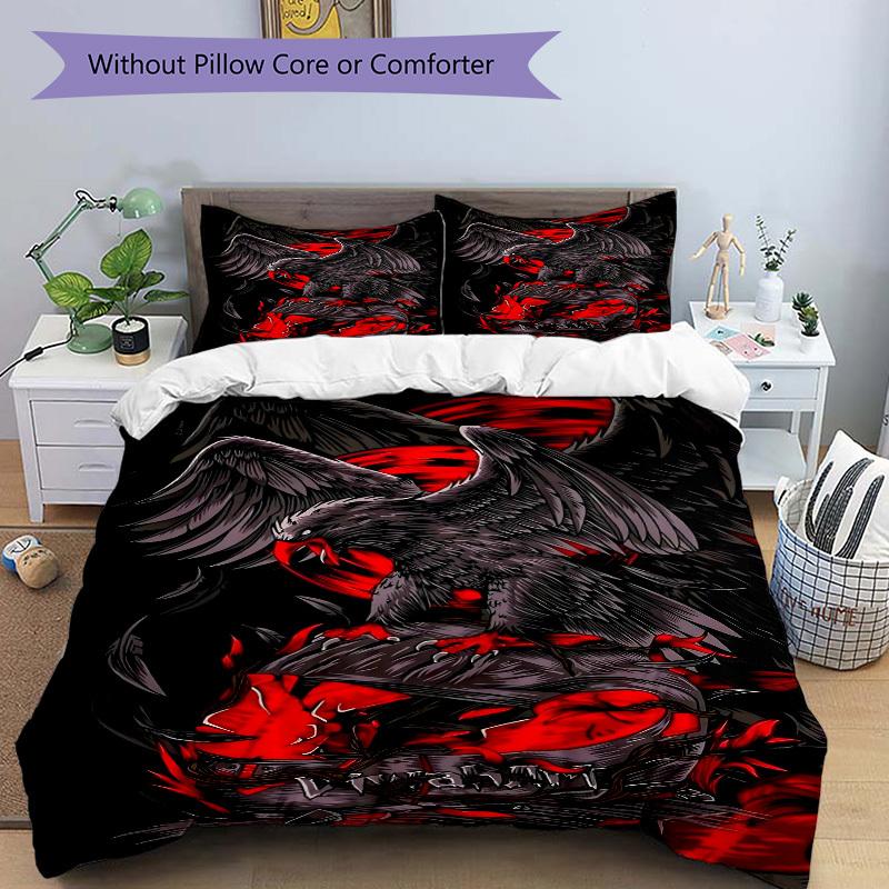 3pcs Raven Cover Set, 1 Cover + 2 Pillowcases (No Insert), Bedding for All Seasons, Bedding,Bedroom Decor yy250922089