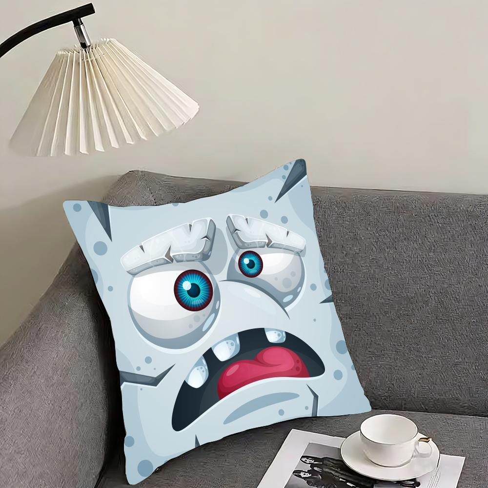 Funny Little Monster Emoticon Pack Cushion Cover Reversible Plush Pillow Cover – For Car, Sofa, Bedroom, Perfect As a Gift.