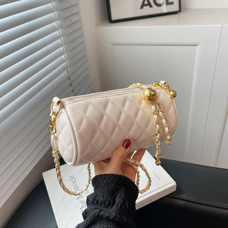 Rhombus cylinder bag women's new trendy texture versatile chain oblique span bag fashionable shoulder bag