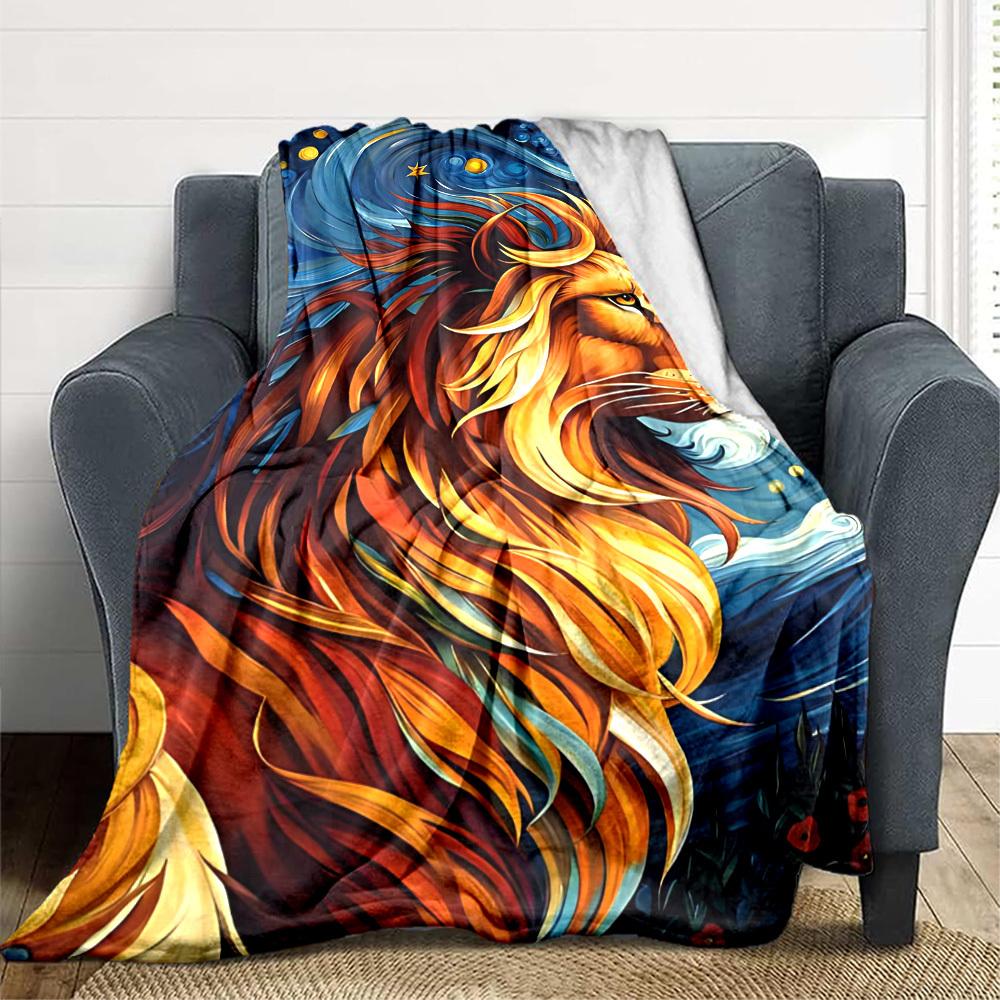 1pc Lion Art Print Blanket - Lightweight Flannel Fleece with Digital Printing, Soft Warm for Sofa, Travel, Camping, Office yy251018325 75x90cm
