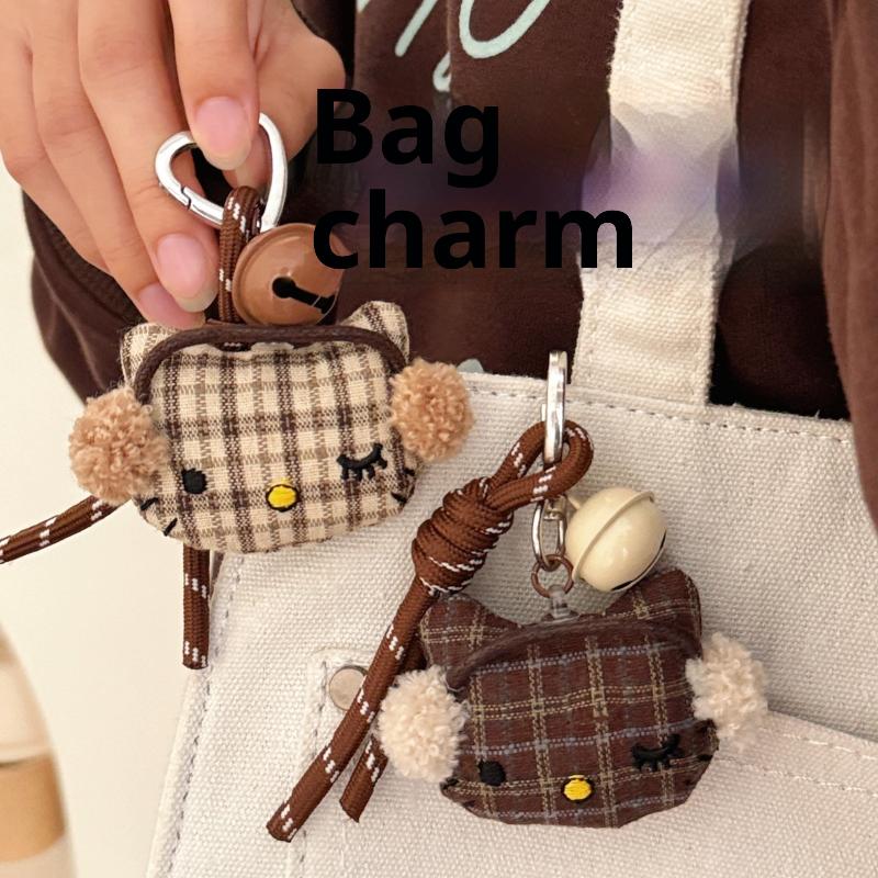 Kawaii Cartoon Gitter Kopfhörer Hello Kitty Schlüsselanhänger Plüsch Niedliche Puppe Anhänger Rucksack Hängeornament Dekoration Zubehör Geschenk