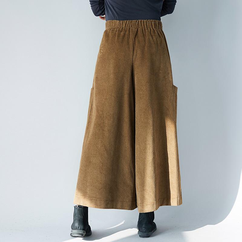 2025 Autumn/Winter Women's Corduroy Elastic Waist Wide-Leg Pants Skirt