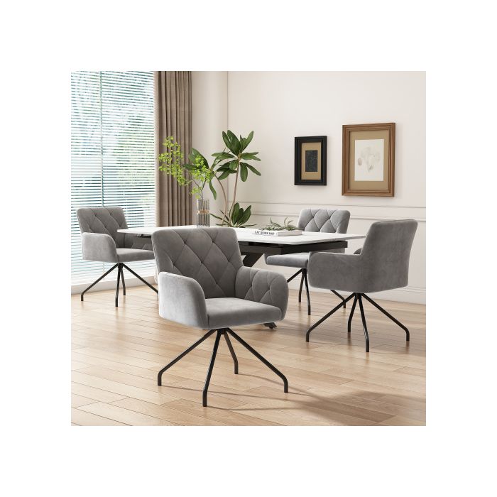 Chaises de salle à manger - MUVOE - Ensemble de 4 - Rembourrées - Métal - Velours gris clair