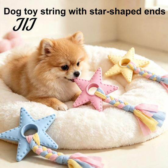 Dog Chew Resistant Toys Star Shaped Toy, Bite Pet Boredom Toy Dogs Anxiety Relief with Braided Cloth Strip, Aggressive Chewer Teeth Cleaning Teething