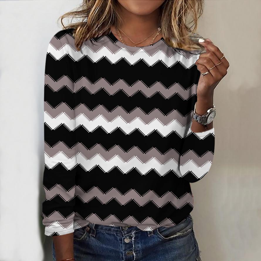 Women Autumn Tops Loose Cat Print Causal Long Sleeve T-shirt Top Blouse