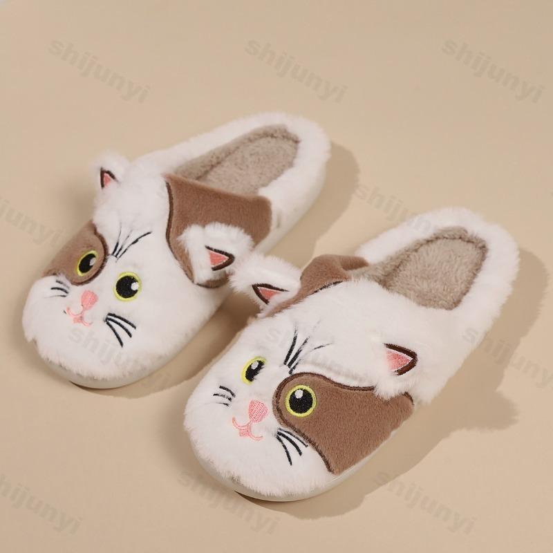 Fashion Women's Cotton Slippers Warm Cartoon Winter Couple Non-Slip Indoor Home Slippers Plush Fluffy 2025 Comfortable Floor Slippers