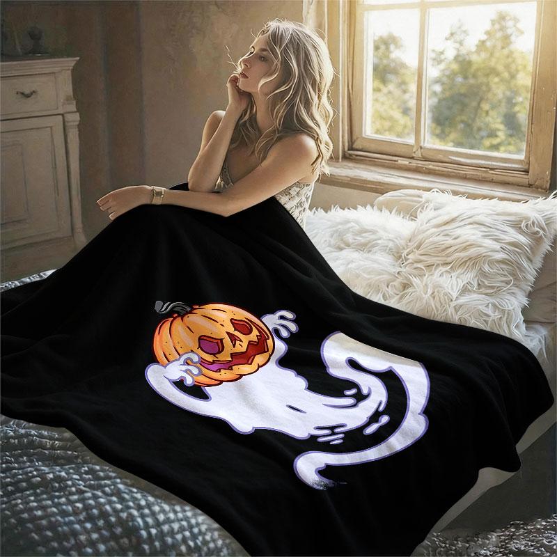 Pumpkin Ghost Black Flannel Blanket Perfect for Sofa Office Bed Travel Sleep Read Relax Camping Four Season Use