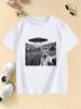 Funny Casual Ufo Cat Kawaii Design Print T Shirts Pure Cotton Unisex and Women Tshirt  2026 Summer Spring Casual Top Tee