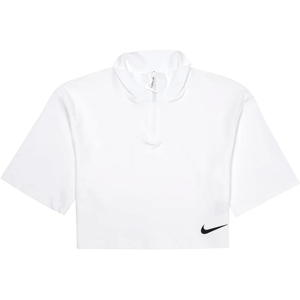 Nike Logo Print Stand Collar Short Sleeve T-Shirt Women Tops White CJ3800-100