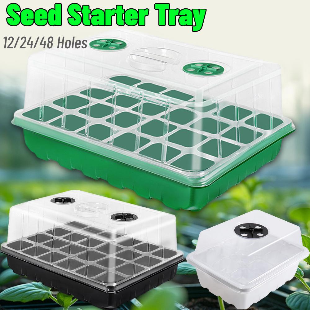 12/24/48 Holes Seed Starter Trays Gardening Seedling Pot Humidity Dome Plant Pot Garden Accessories Hydroponics Growing System