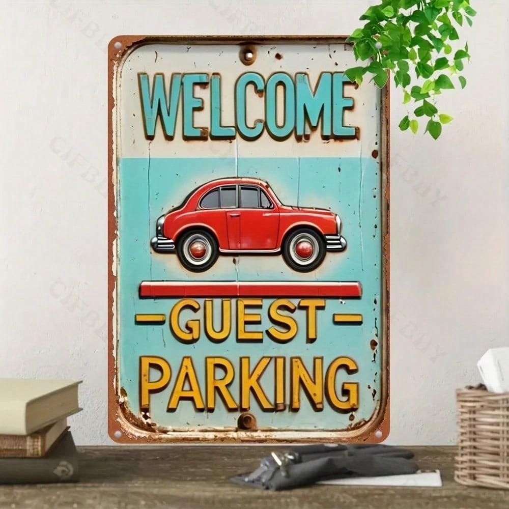 Vintage Metal Sign Parking Guest Wall Decor 20x30 Cm for Garage Bar