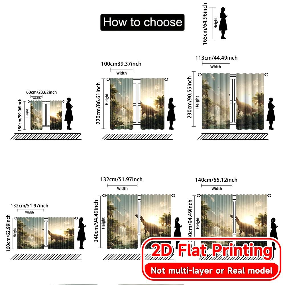 2D Flat Printing,2pcs Jurassic Vista Popular Curtains Digital Printed Semi-Sheer Curtains Holiday for Living Room, Bedroom,