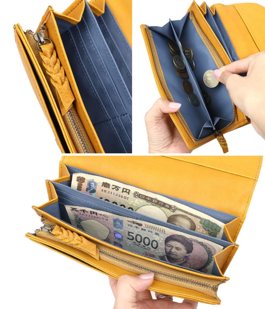 Long Flap Wallet with Flower and Bird Embossed Cowhide 0332461 [Box 21] Design, Leftia, Leather, (Green (50))