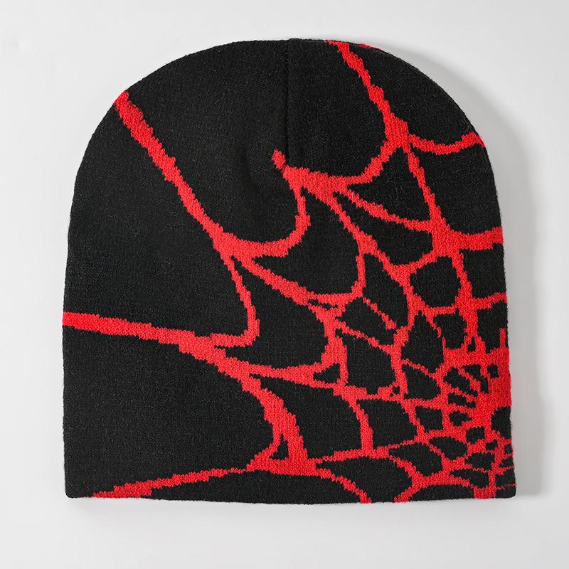 Spider Web Jacquard Knitted Beanie - Unisex Warm Winter Hat, Trendy European & American Style