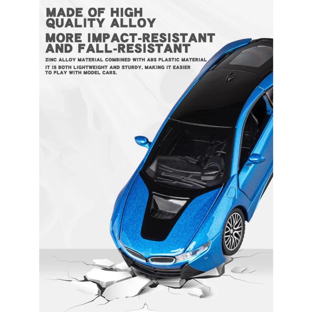 Miniaturas 1/32 BMW I8 Super Coche Deportivo Alta Simulación Diecast Aleación Modelo de Coche Sonido y Luz Retroceso Colección Juguete para Niños Regalo