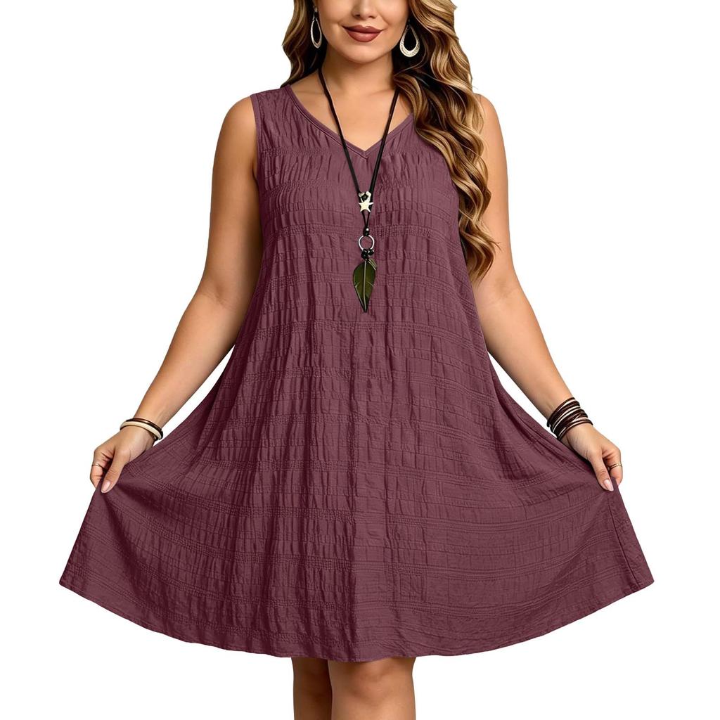 Women's Casual Color Sleeveless Plus Size Loose Fit Dress for Everyday Wear