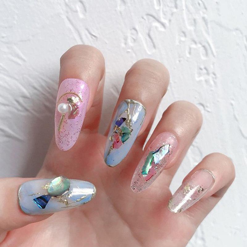 Nägel Abalone Muschel Scheibe Nagelkunst Aufkleber Glitzer Pailletten Fragment 3D Farbverlauf