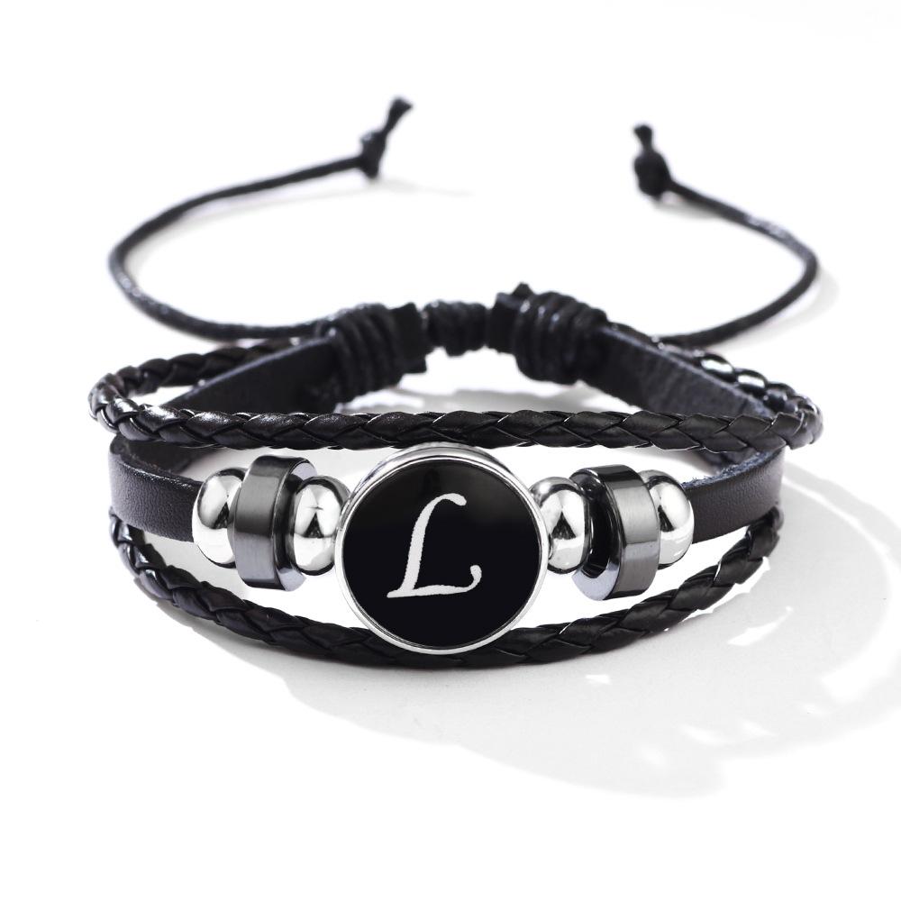 Fashion 26 Letters PU Leather Bracelets Multilayer A-Z Name Initials Bracelet For Men Wrist Accessories Jewelry Birthday Gifts