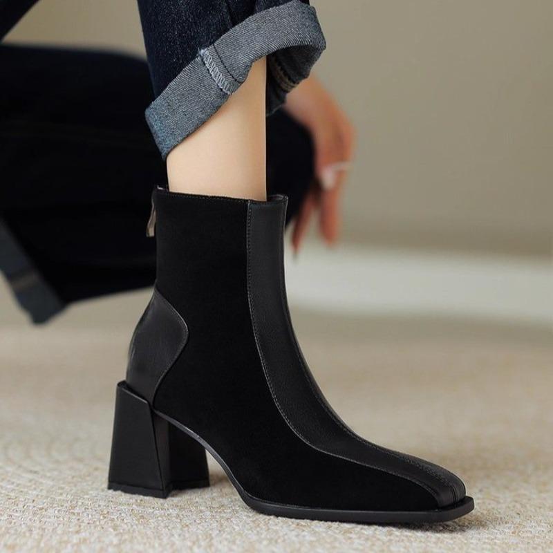 Fashion Simple High-heeled Fashion Women's Boots 2025 Autumn and Winter New Foreign Style Square Toe Block Heel Booties