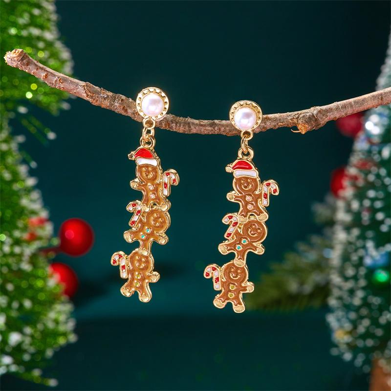 Christmas Colorful Love Heart Gingerbread Drop Earrings for Women Cute Enamel Xmas Gingerbread Man Earrings Party Jewelry Gifts
