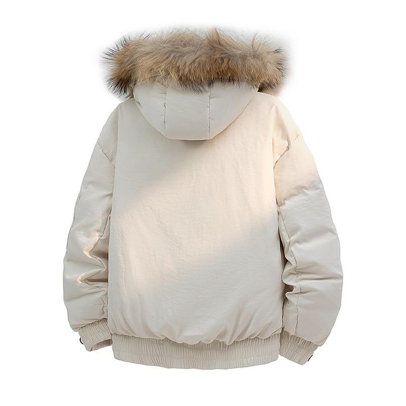 Unisex Winter Down Jacket With Detachable Faux Fur Collar 85-90% White Duck Windproof Thick Outdoor Parka