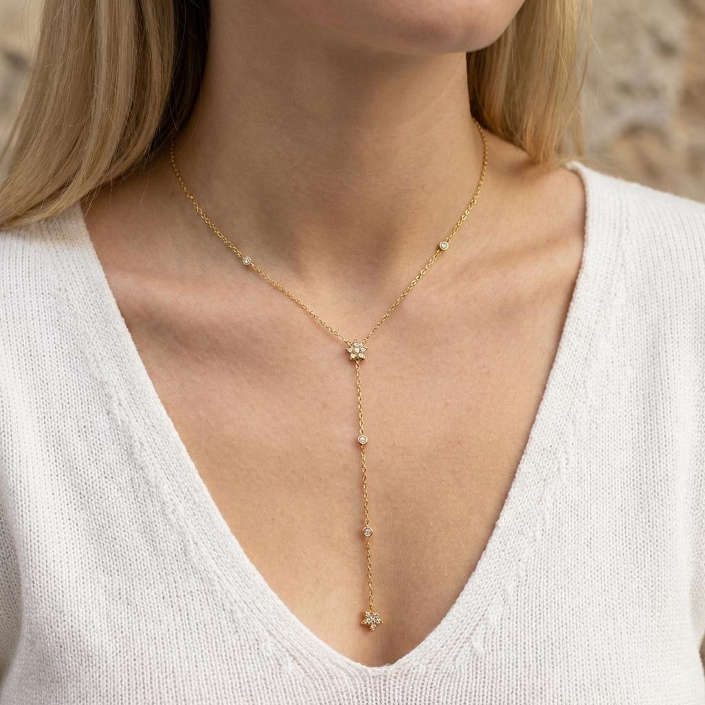 Stainless Steel Gold Color Zircon Flower Long Chain Drop Necklaces for Women Simple Metal Tassel Choker Party Aesthetics Jewelry