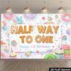 2D Half Way To One Birthday Backdrop, Sweet Candy Donut Photo Background