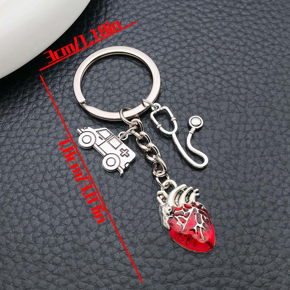 Antique Silver Medical Stethoscope Heartbeat Keychain Pendant