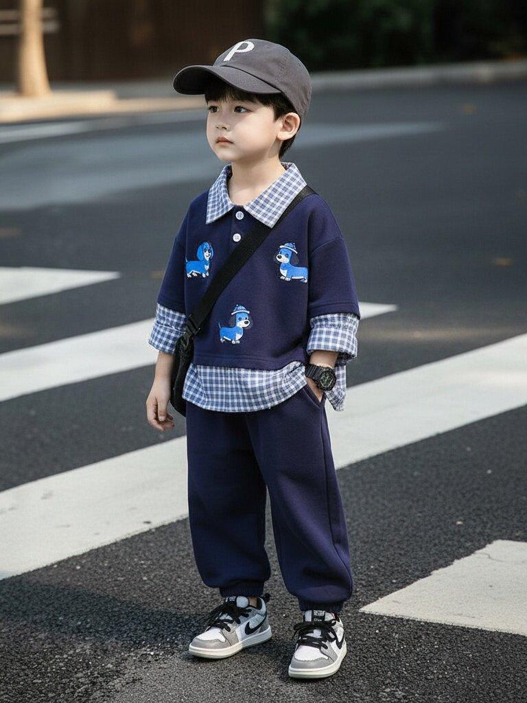 Kids' Korean-Style Two-Piece Hoodie Set: Baby Boys' Spring/Autumn Handsome Outfit 2026