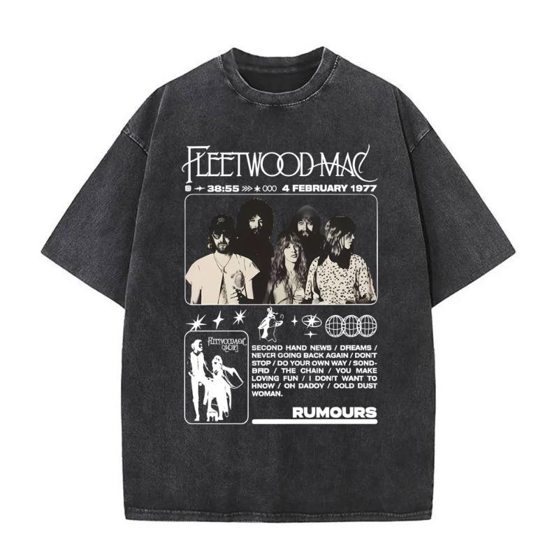 Wypierana Vintage Koszulka z Graficznym Nadrukiem Zespołu Rockowego Fleetwood Mac Rumours Koszulka Stevie Nicks Męska Damska Codzienna Bawełniana Koszulka Oversize
