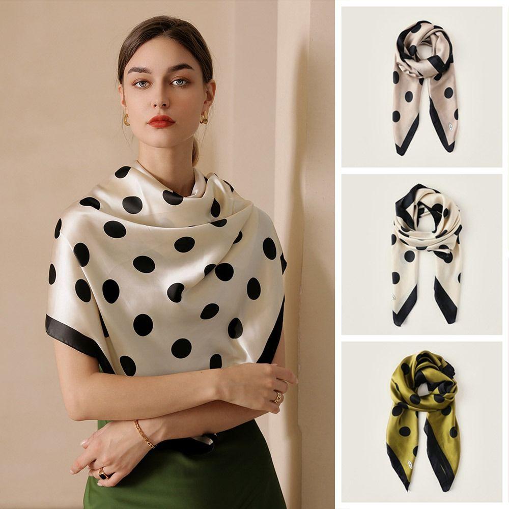 Soft Women's Silk Scarf 90cm Hijab Shawl Wraps Simple Dot Print Silk Scarf  Headkerchief