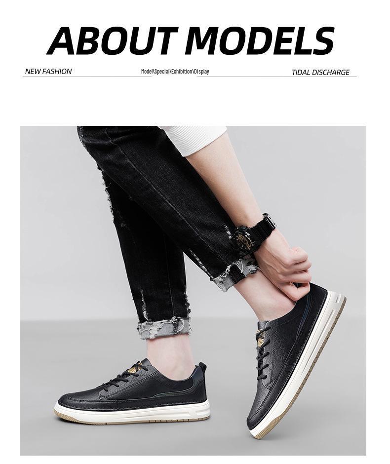 Men's Summer Cowhide Round Toe Breathable Leather Sneakers