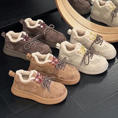 Winter New Sports and Leisure Board Shoes Women's Lamb Wool Forrest Gump Shoes Velvet Platform Training Shoes Warm Cotton Shoes