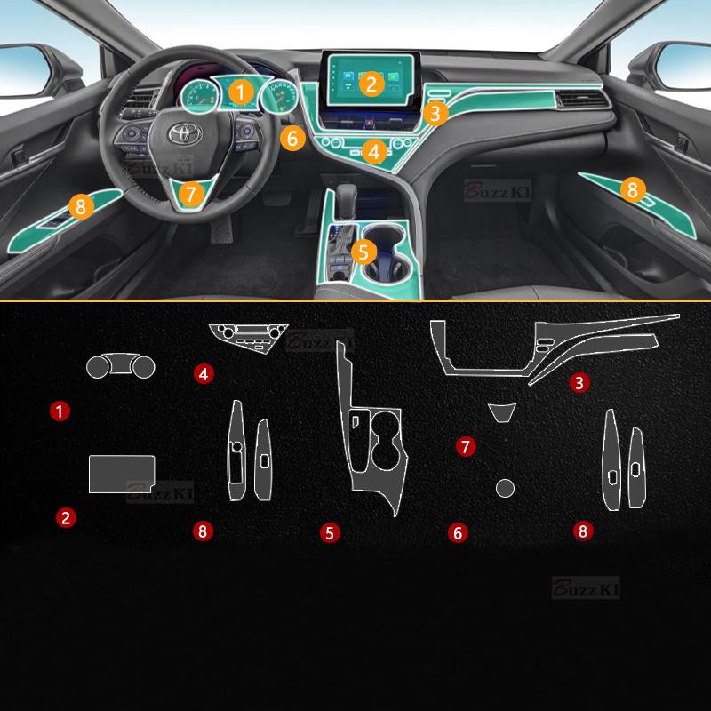 For Toyota Camry 8 Inch Screen TPU Transparent Protect Film Car Interior Sticker Gear Navigator Door Panel Car Accessories
