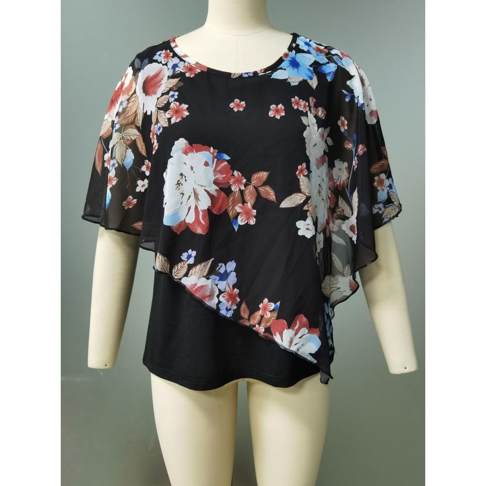 Plus Size Women's Chiffon Shawl Fake Two Piece T-Shirt