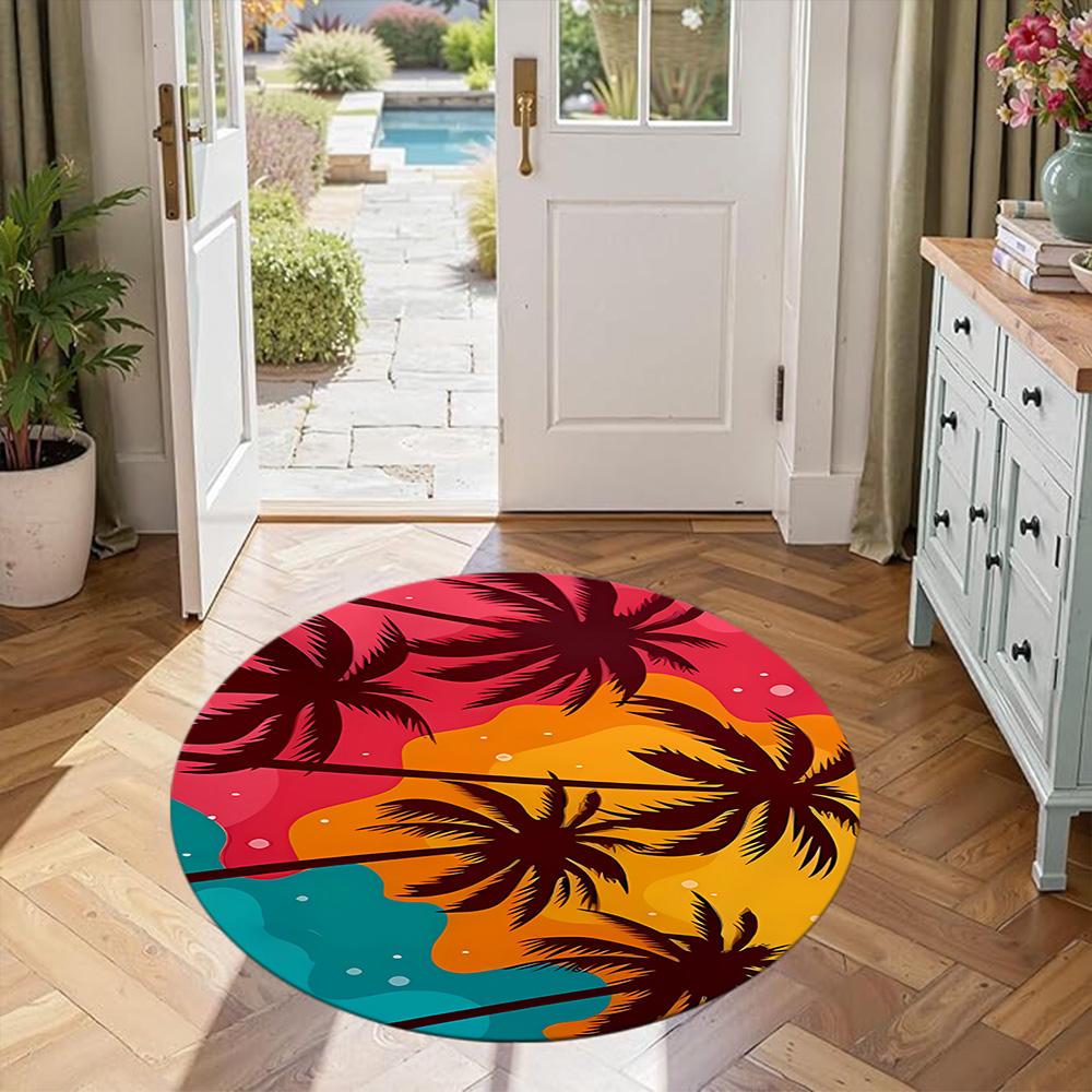 Coconut Tree Round Floor Mat Suitable for Living Rooms Foyer Hallway Study room Anti-slip Round Rug Office home decor