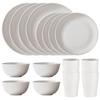 Black Wheat Straw 16PC Dinnerware Set: Plates, Bowls, Cups, Cutlery