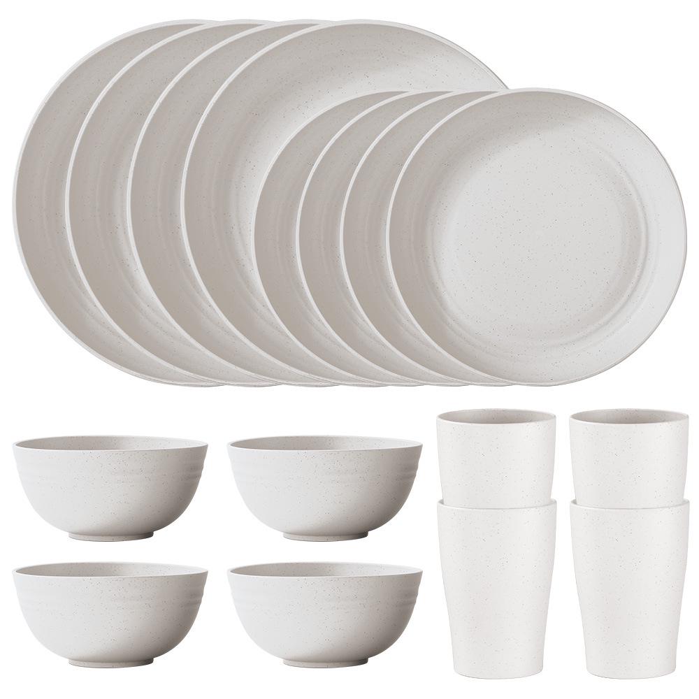 Black Wheat Straw 16PC Dinnerware Set: Plates, Bowls, Cups, Cutlery
