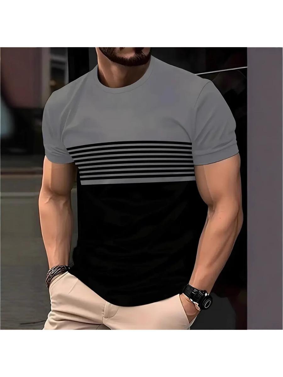 

Літня чоловіча футболка з круглим вирізом Вулична чоловіча футболка з 3D смугастим принтом з коротким рукавом Повсякденна щоденна чоловіча футболка Одяг M