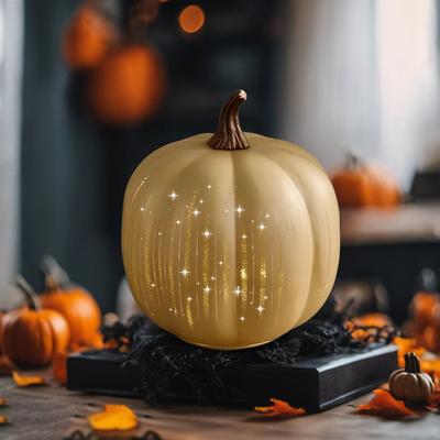 Starry Night Pumpkins Timer Lighted Sparkling Starry Night Glass Pumpkin for Halloween Party Gift Light Up Home Decor