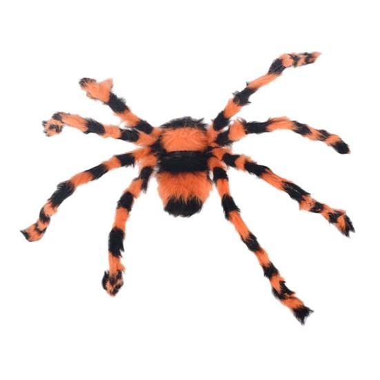 Large Halloween Spider Decorations Giant Spider, Scary Orange Black Hairy Decoration, Realistic Furry Prop Horror Props with Red Eyes for Porch